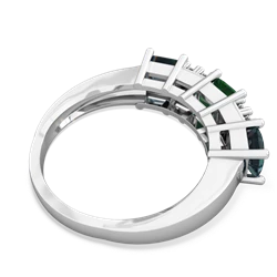 Lab Emerald Three Stone Diamond Cluster 14K White Gold ring R2592