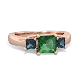 Lab Emerald Three Stone Trellis 14K Rose Gold ring R4015