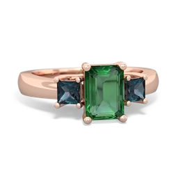 Lab Emerald Three Stone Emerald-Cut Trellis 14K Rose Gold ring R4021