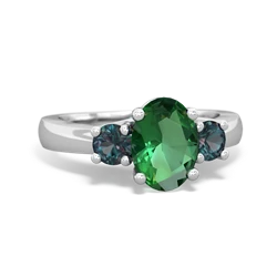 Lab Emerald Three Stone Oval Trellis 14K White Gold ring R4024