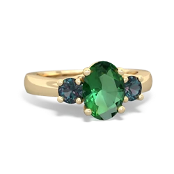 Lab Emerald Three Stone Oval Trellis 14K Yellow Gold ring R4024