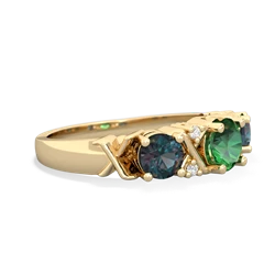 Lab Emerald Hugs And Kisses 14K Yellow Gold ring R5016