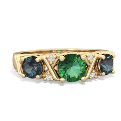 Lab Emerald Hugs And Kisses 14K Yellow Gold ring R5016