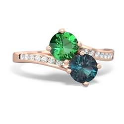 Lab Emerald Channel Set Two Stone 14K Rose Gold ring R5303