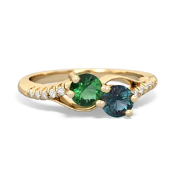 Lab Emerald Infinity Pave Two Stone 14K Yellow Gold ring R5285