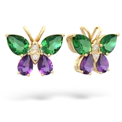 Lab Emerald Butterfly 14K Yellow Gold earrings E2215