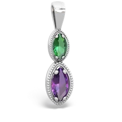 Lab Emerald Antique-Style Halo 14K White Gold pendant P5700