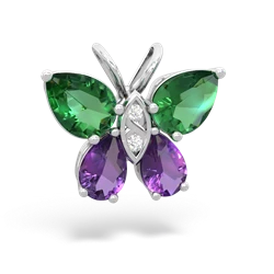 Lab Emerald Butterfly 14K White Gold pendant P2215