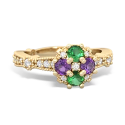 Lab Emerald Sparkling Tiara Cluster 14K Yellow Gold ring R26293RD