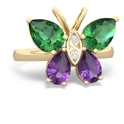 Lab Emerald Butterfly 14K Yellow Gold ring R2215