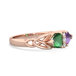 Lab Emerald Celtic Knot Double Heart 14K Rose Gold ring R5040