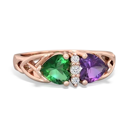 Lab Emerald Celtic Knot Double Heart 14K Rose Gold ring R5040