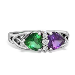 Lab Emerald Celtic Knot Double Heart 14K White Gold ring R5040