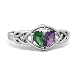 Lab Emerald Celtic Love Knot 14K White Gold ring R5420