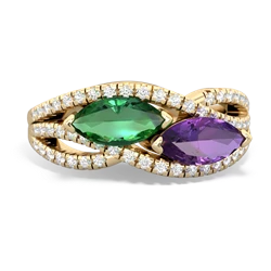 Lab Emerald Diamond Rivers 14K Yellow Gold ring R3070