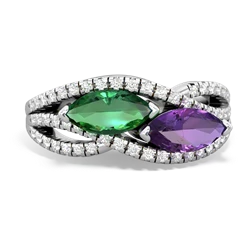 Lab Emerald Diamond Rivers 14K White Gold ring R3070