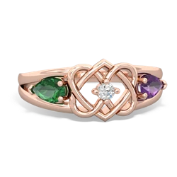 Lab Emerald Hearts Intertwined 14K Rose Gold ring R5880