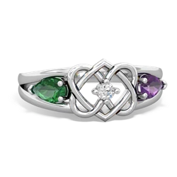 Lab Emerald Hearts Intertwined 14K White Gold ring R5880