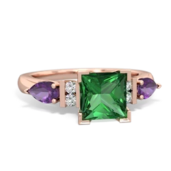 Lab Emerald 6Mm Princess Eternal Embrace Engagement 14K Rose Gold ring C2002