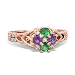 Lab Emerald Celtic Knot Cluster Engagement 14K Rose Gold ring R26443RD