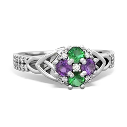 Lab Emerald Celtic Knot Cluster Engagement 14K White Gold ring R26443RD