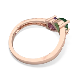 Lab Emerald Snuggling Hearts 14K Rose Gold ring R2178