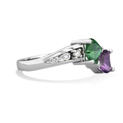 Lab Emerald Snuggling Hearts 14K White Gold ring R2178