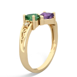 Lab Emerald Snuggling Hearts 14K Yellow Gold ring R2178