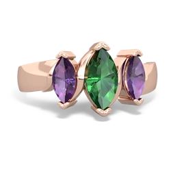 Lab Emerald Three Peeks 14K Rose Gold ring R2433