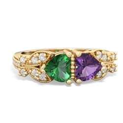 Lab Emerald Diamond Butterflies 14K Yellow Gold ring R5601