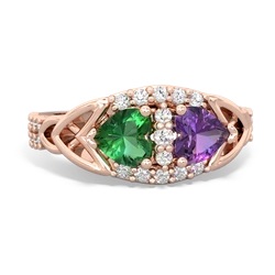 Lab Emerald Sparkling Celtic Knot 14K Rose Gold ring R2645