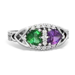 Lab Emerald Sparkling Celtic Knot 14K White Gold ring R2645