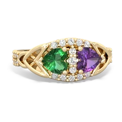 Lab Emerald Sparkling Celtic Knot 14K Yellow Gold ring R2645