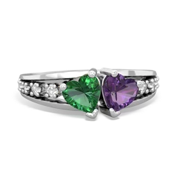 Lab Emerald Heart To Heart 14K White Gold ring R3342