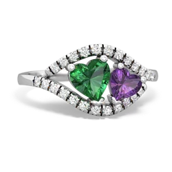 Lab Emerald Mother And Child 14K White Gold ring R3010