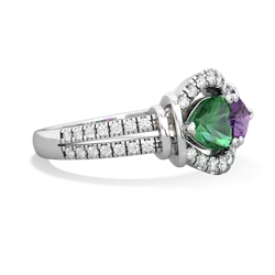 Lab Emerald Art-Deco Keepsake 14K White Gold ring R5630