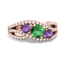 Lab Emerald Three Stone Aurora 14K Rose Gold ring R3080