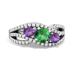 Lab Emerald Three Stone Aurora 14K White Gold ring R3080