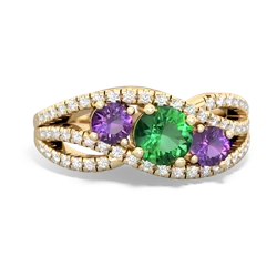 Lab Emerald Three Stone Aurora 14K Yellow Gold ring R3080