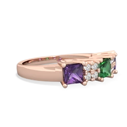 Lab Emerald Three Stone Diamond Cluster 14K Rose Gold ring R2592