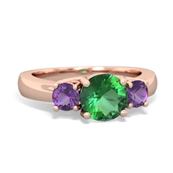 Lab Emerald Three Stone Round Trellis 14K Rose Gold ring R4018