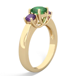 Lab Emerald Three Stone Round Trellis 14K Yellow Gold ring R4018