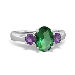 Lab Emerald Three Stone Oval Trellis 14K White Gold ring R4024