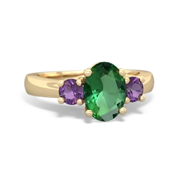 Lab Emerald Three Stone Oval Trellis 14K Yellow Gold ring R4024