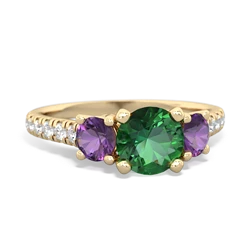 Lab Emerald Pave Trellis 14K Yellow Gold ring R5500