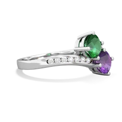 Lab Emerald Channel Set Two Stone 14K White Gold ring R5303