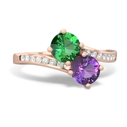 Lab Emerald Channel Set Two Stone 14K Rose Gold ring R5303