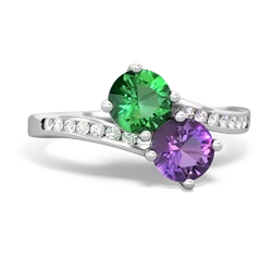 Lab Emerald Channel Set Two Stone 14K White Gold ring R5303