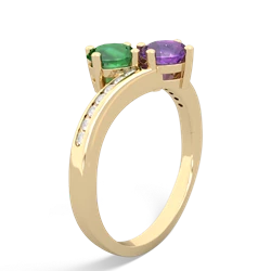 Lab Emerald Channel Set Two Stone 14K Yellow Gold ring R5303