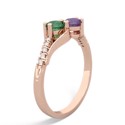 Lab Emerald Infinity Pave Two Stone 14K Rose Gold ring R5285